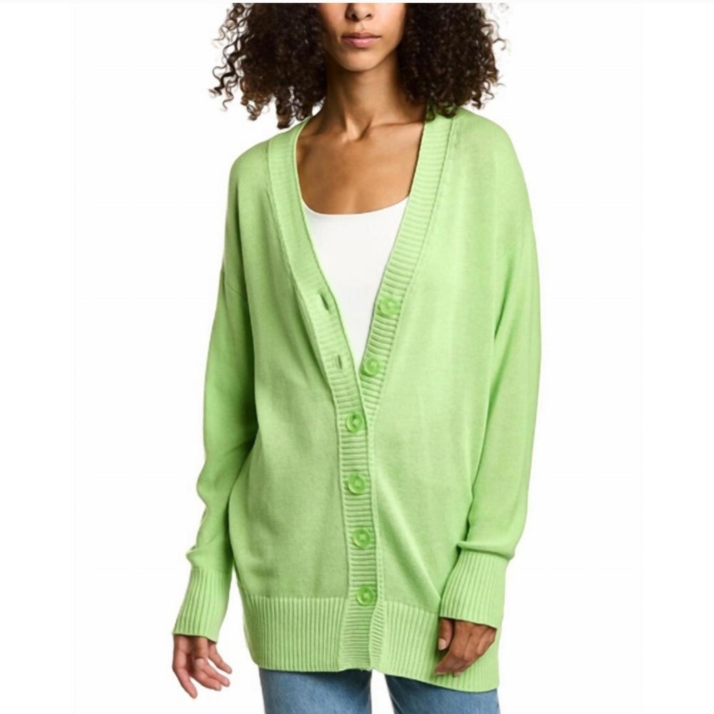 NEW 525 AMERICA cardigan dress in lime green knit cotton